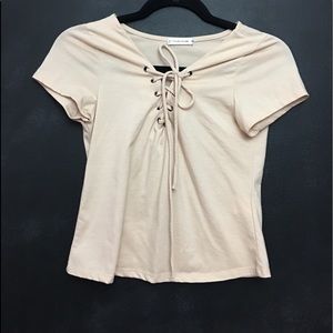 Cream cropped crisscrossed top